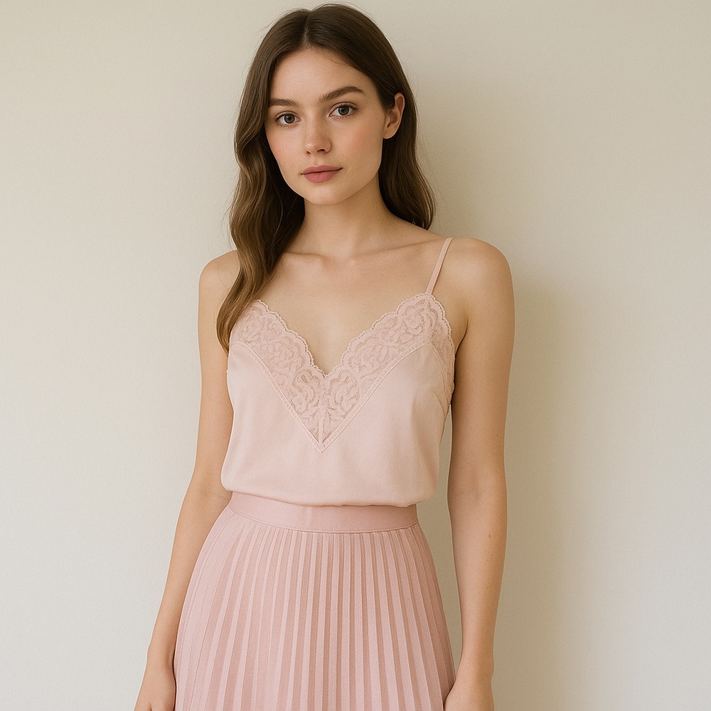 Vintage Pink Lace Cami Top Soft Girl Coquette Feminine Y2K Babydoll Lingererie